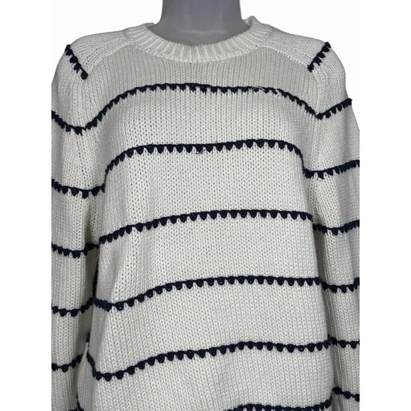 Madewell Textured Cotton Crewneck Sweater in Stripe Women's XL White Navy - Picture 3 of 12
